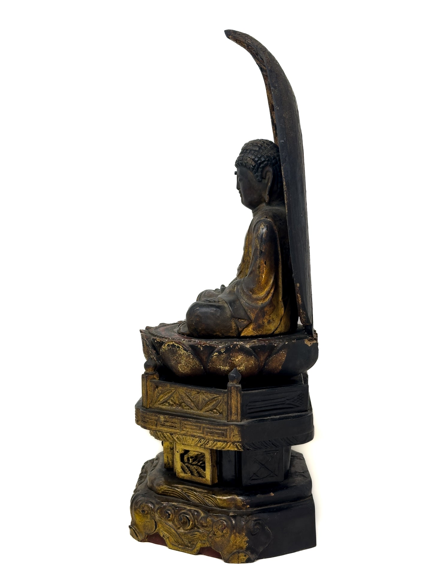 Antique Japanese Gilt Wood Amida Buddha