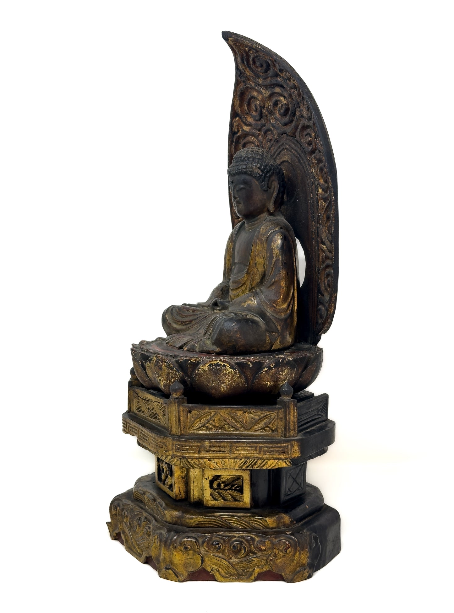 Antique Japanese Gilt Wood Amida Buddha
