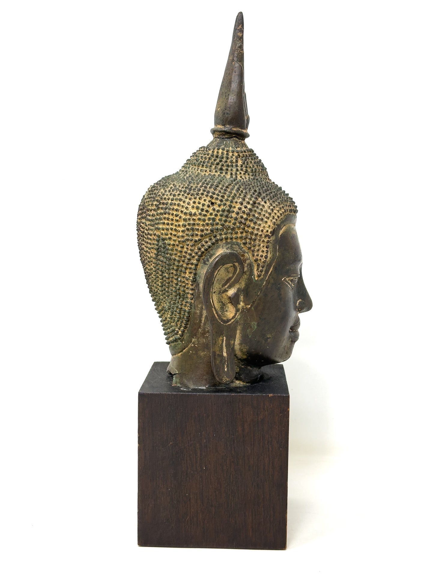 Antique Khmer Bronze Head Of Buddha