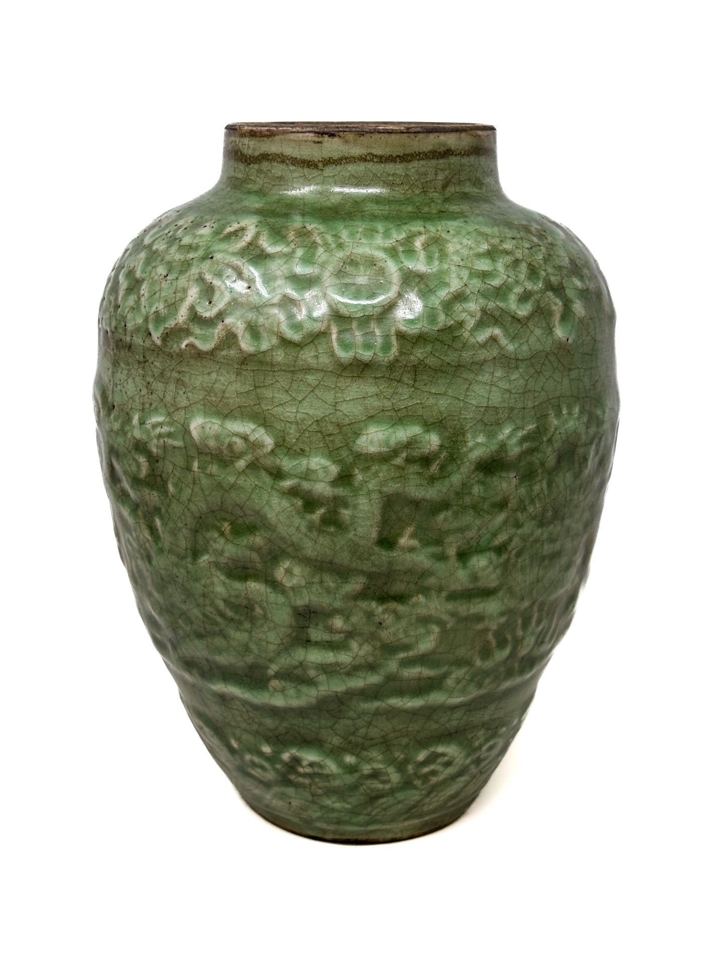 Antique Chinese Celadon Dragon Vase