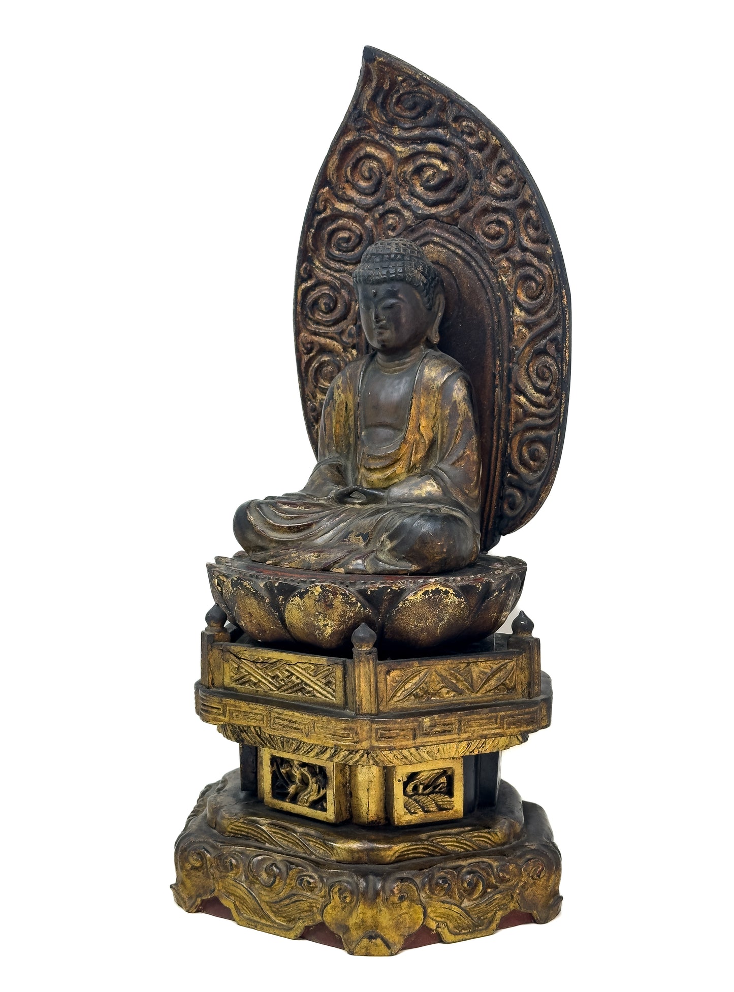 Antique Japanese Gilt Wood Amida Buddha