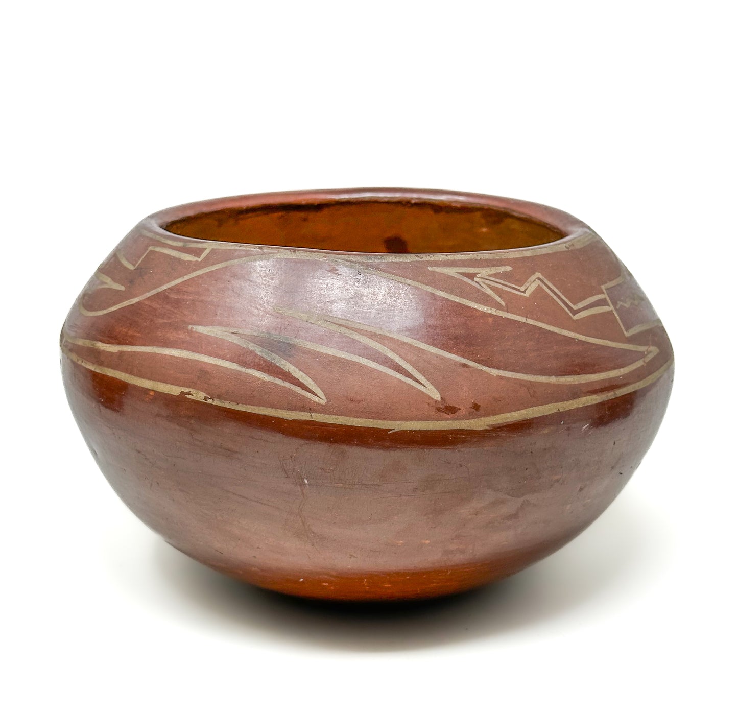 Antique Santa Clara Pottery Avanyu Bowl