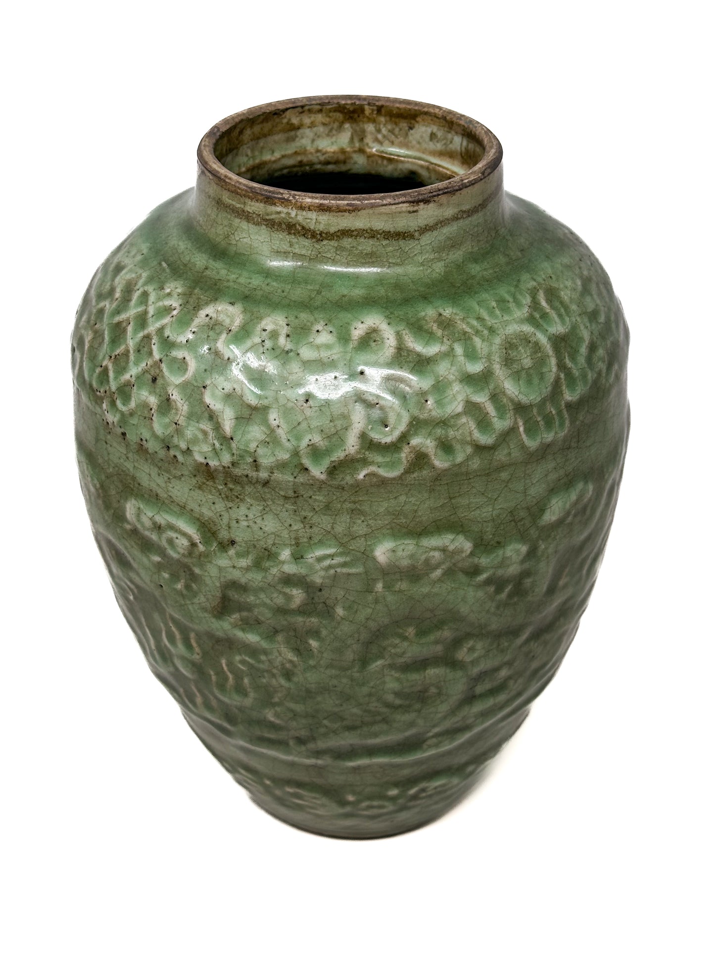 Antique Chinese Celadon Dragon Vase