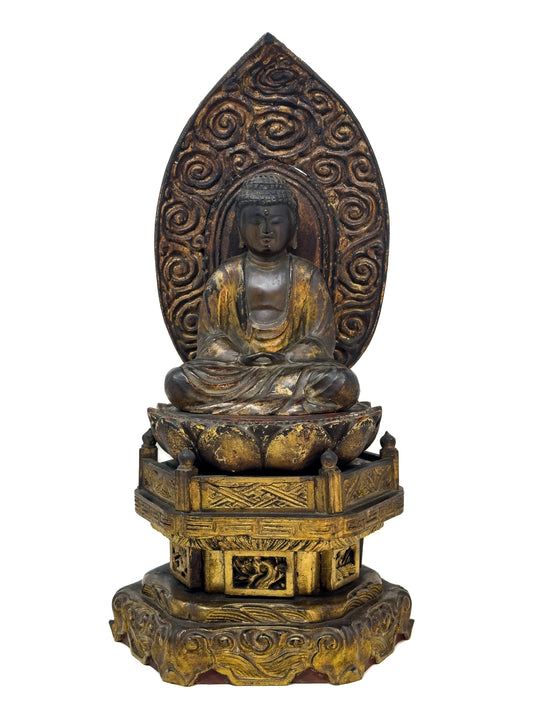 Antique Japanese Gilt Wood Amida Buddha