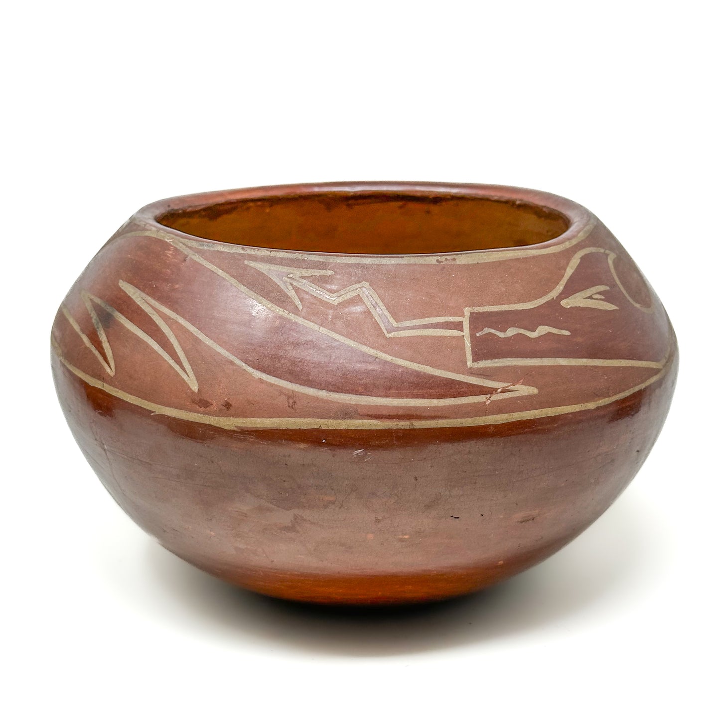 Antique Santa Clara Pottery Avanyu Bowl