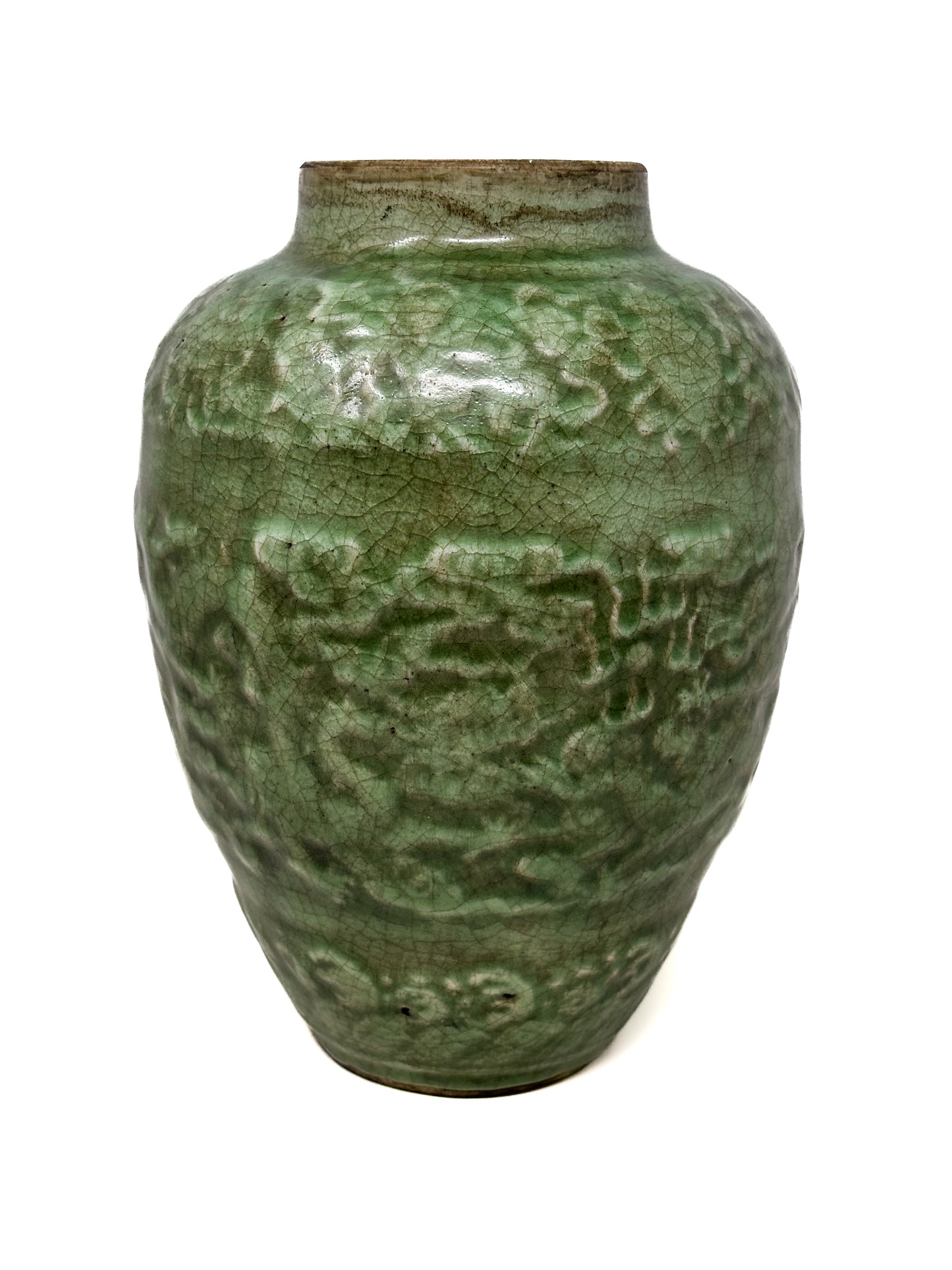 Antique Chinese Celadon Dragon Vase