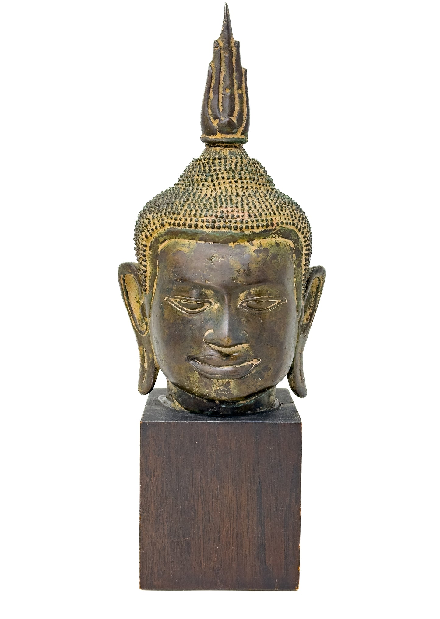 Antique Khmer Bronze Head Of Buddha