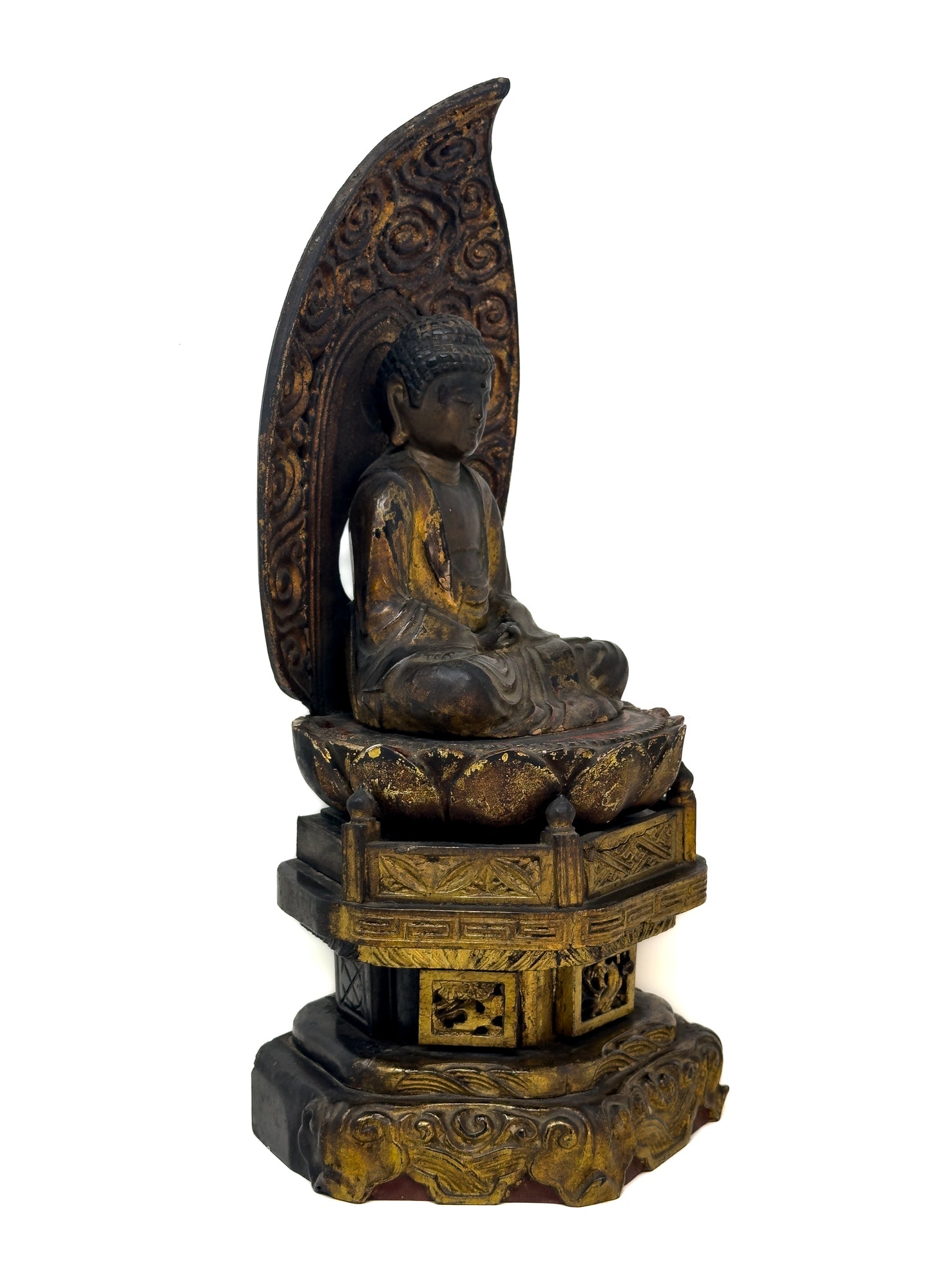 Antique Japanese Gilt Wood Amida Buddha