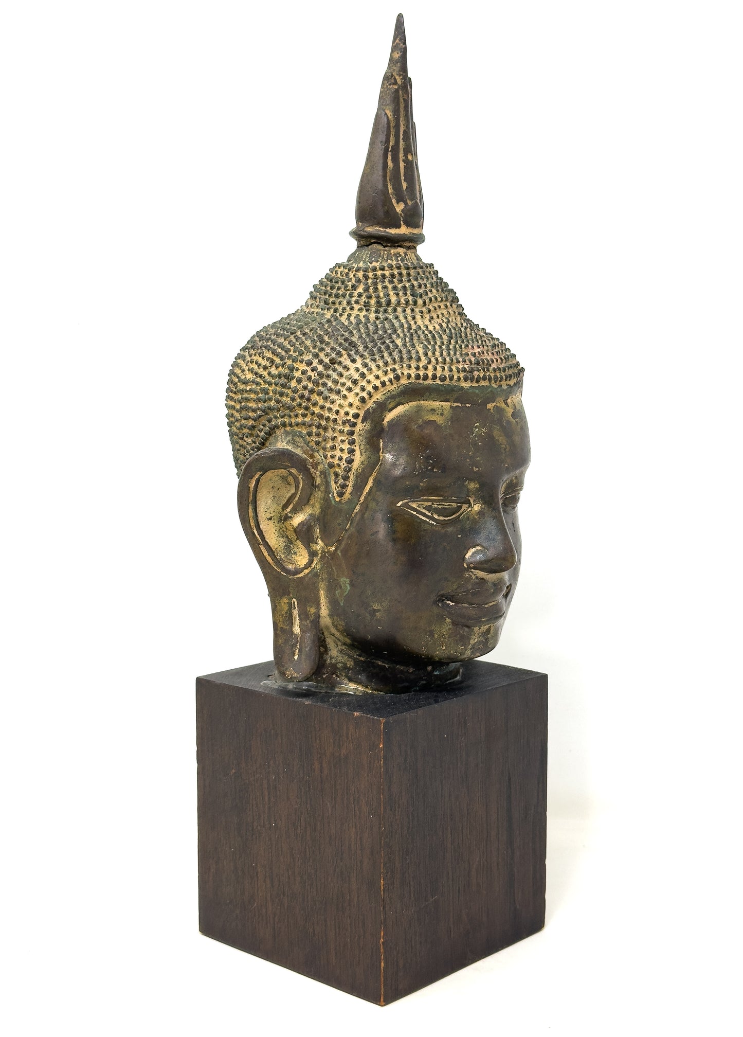 Antique Khmer Bronze Head Of Buddha