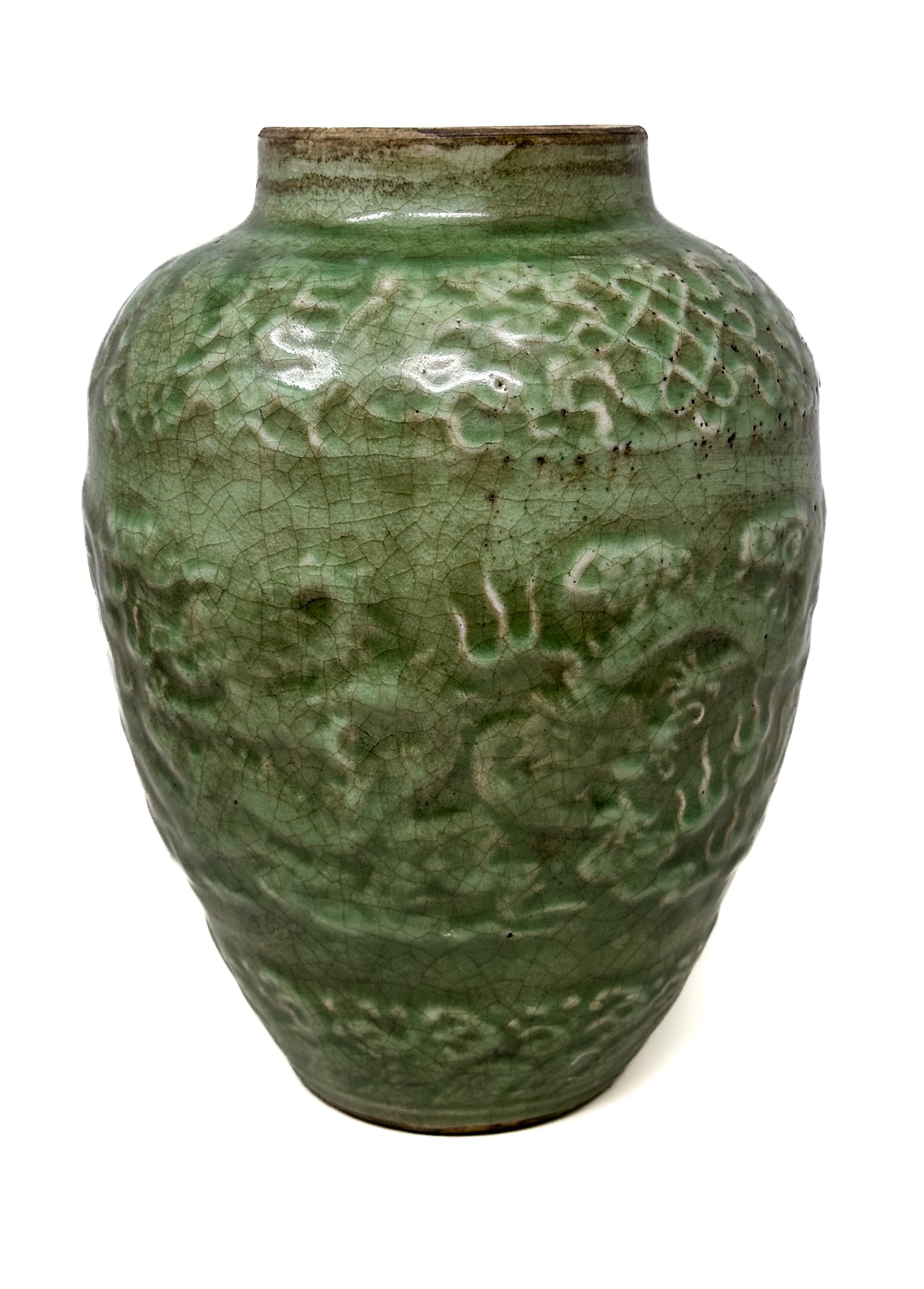 Antique Chinese Celadon Dragon Vase