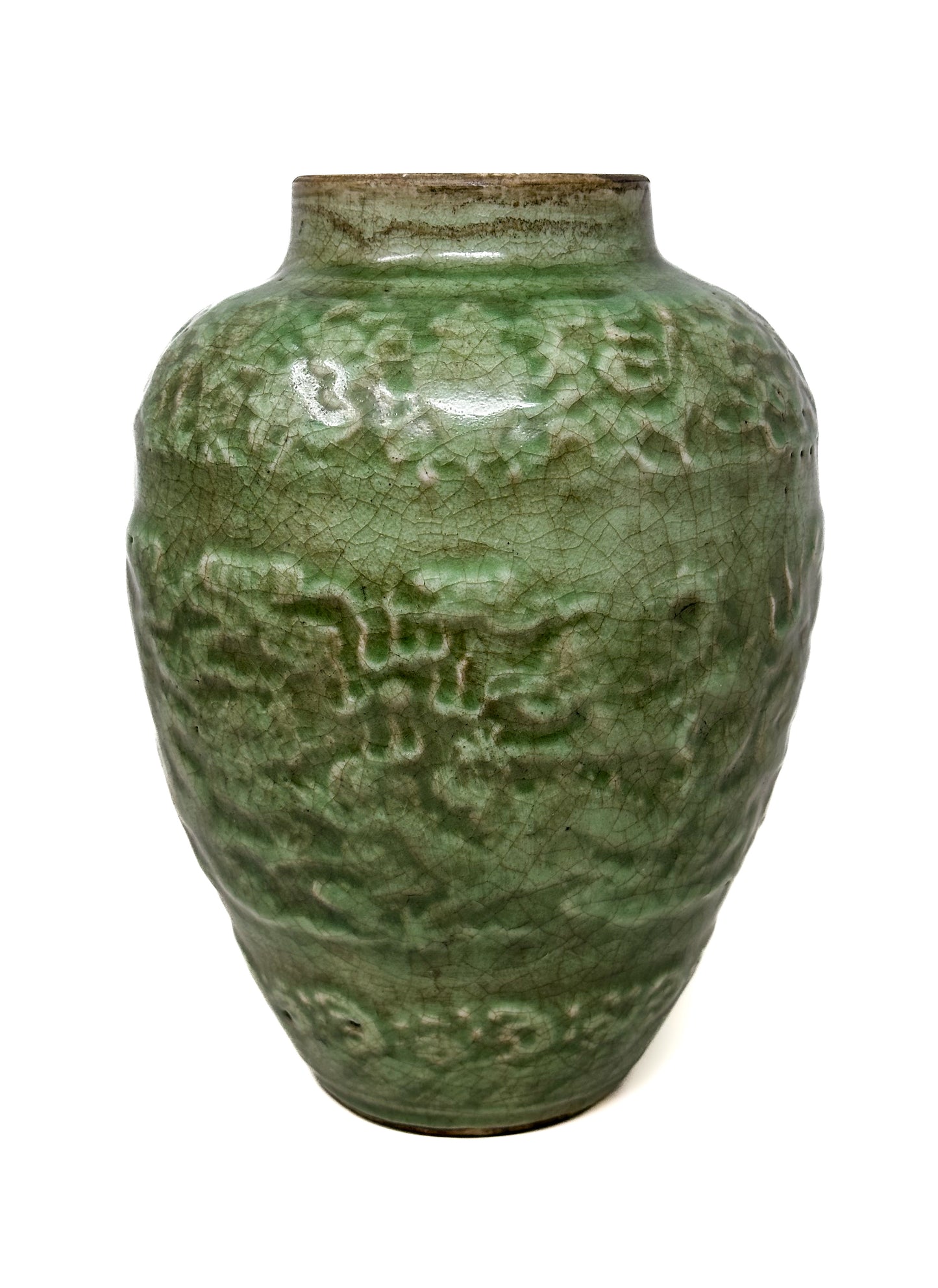 Antique Chinese Celadon Dragon Vase