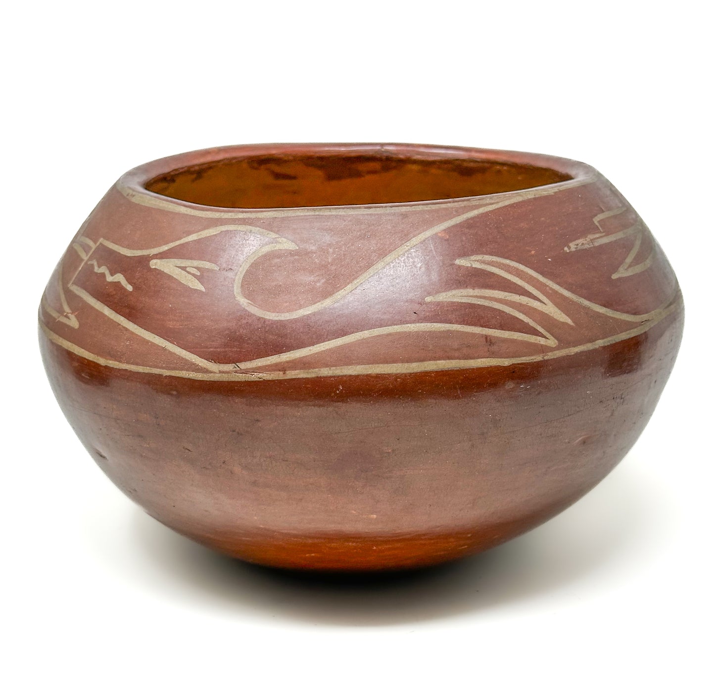 Antique Santa Clara Pottery Avanyu Bowl