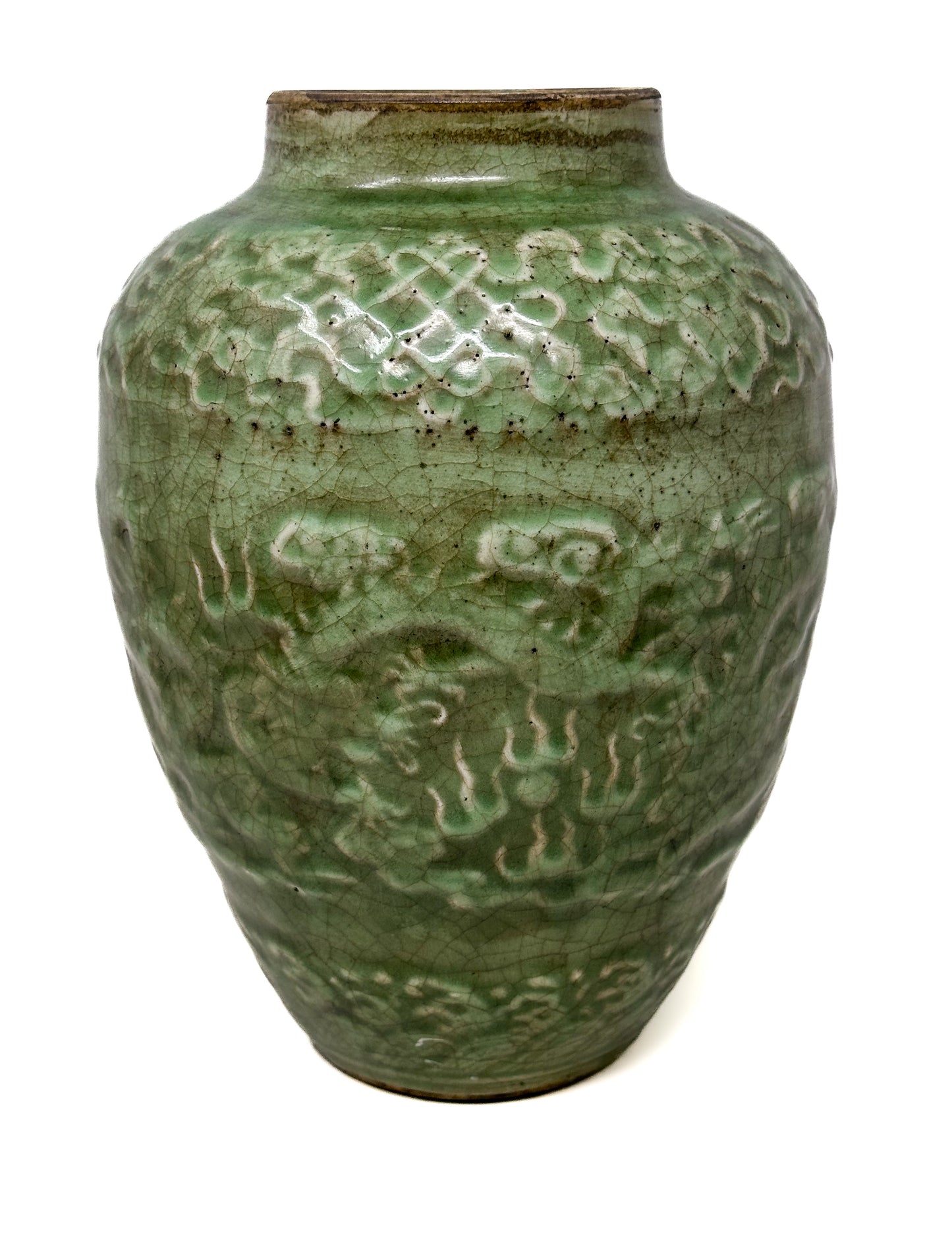 Antique Chinese Celadon Dragon Vase