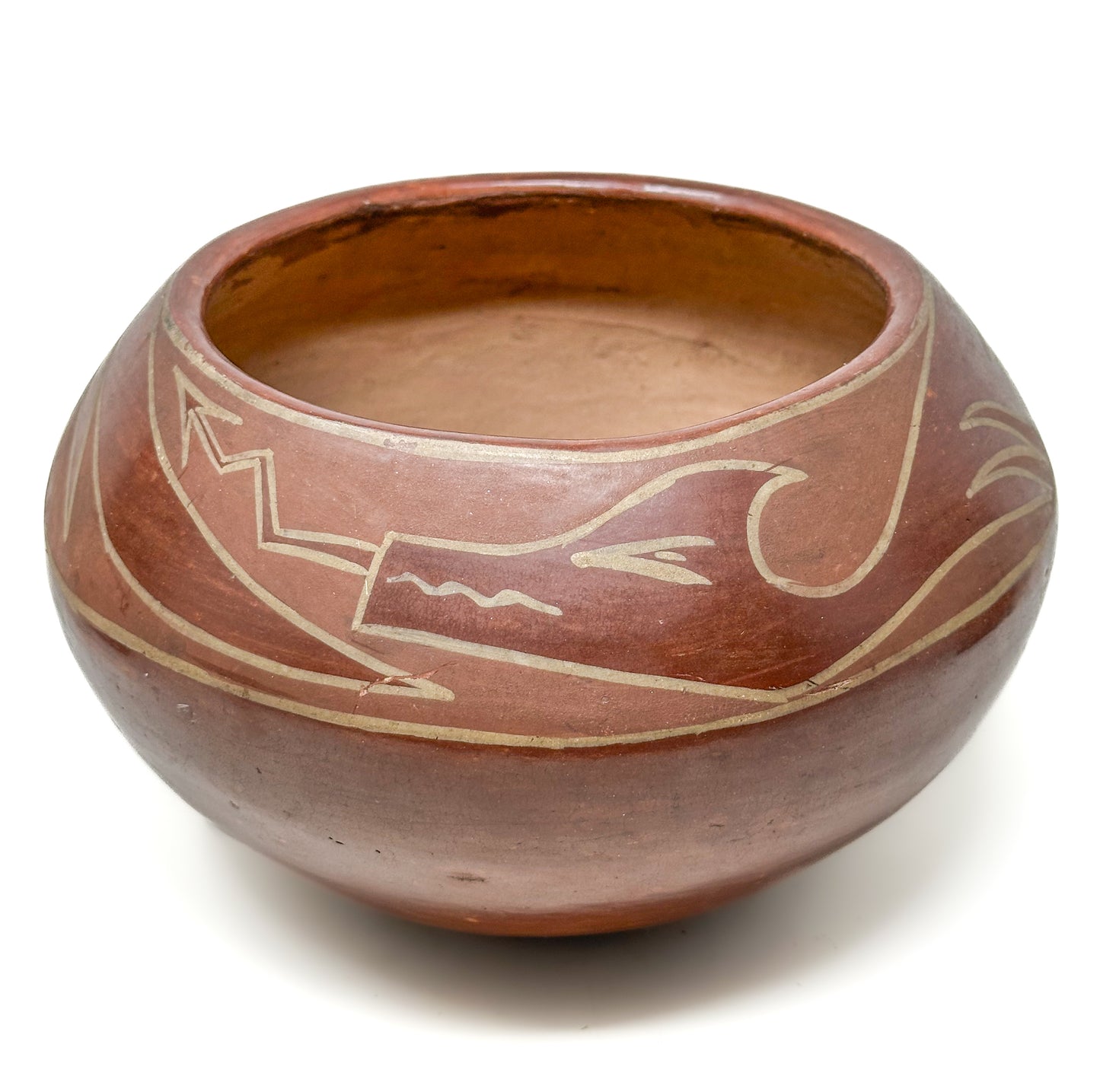 Antique Santa Clara Pottery Avanyu Bowl