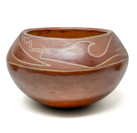 Antique Santa Clara Pottery Avanyu Bowl